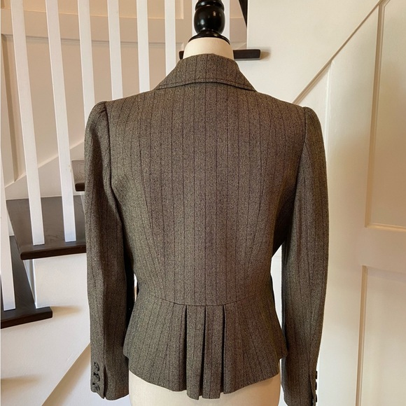 Wool Blend Fitted Brown Pinstripe Blazer - Picture 9 of 12
